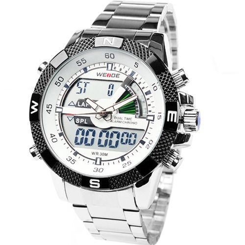 WEIDE Mens Silver Alloy LCD Digital Alarm Esporte Dive relóg
